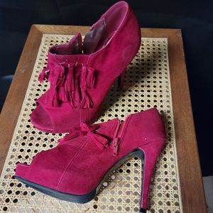 Red suede look booties